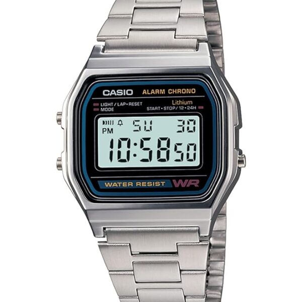 Casio Vintage A-158WA-1Q Digital Grey Dial Unisex Watch Silver Metal Strap (D011)