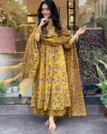 GoSriKi Women's Rayon Viscose Anarkali Printed Kurta with Palazzo & Dupatta - Image 2