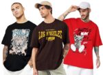 LEOTUDE Men's Cotton Oversized Fit Half Sleeve Oversized Printed T-Shirt, Round Neck Longline Drop Shoulder | ful Printed Combo T-Shirt (Pack of 3) - Image 2
