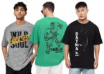 LEOTUDE Men's Cotton Oversized Fit Half Sleeve Oversized Printed T-Shirt, Round Neck Longline Drop Shoulder | ful Printed Combo T-Shirt (Pack of 3)